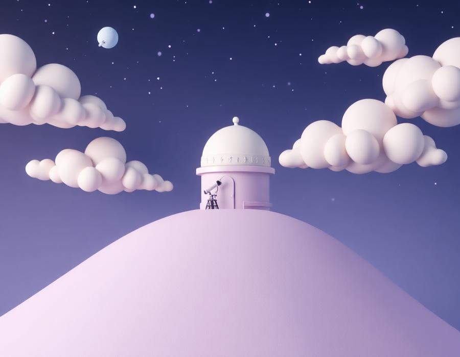 A small domed observatory under a starry sky