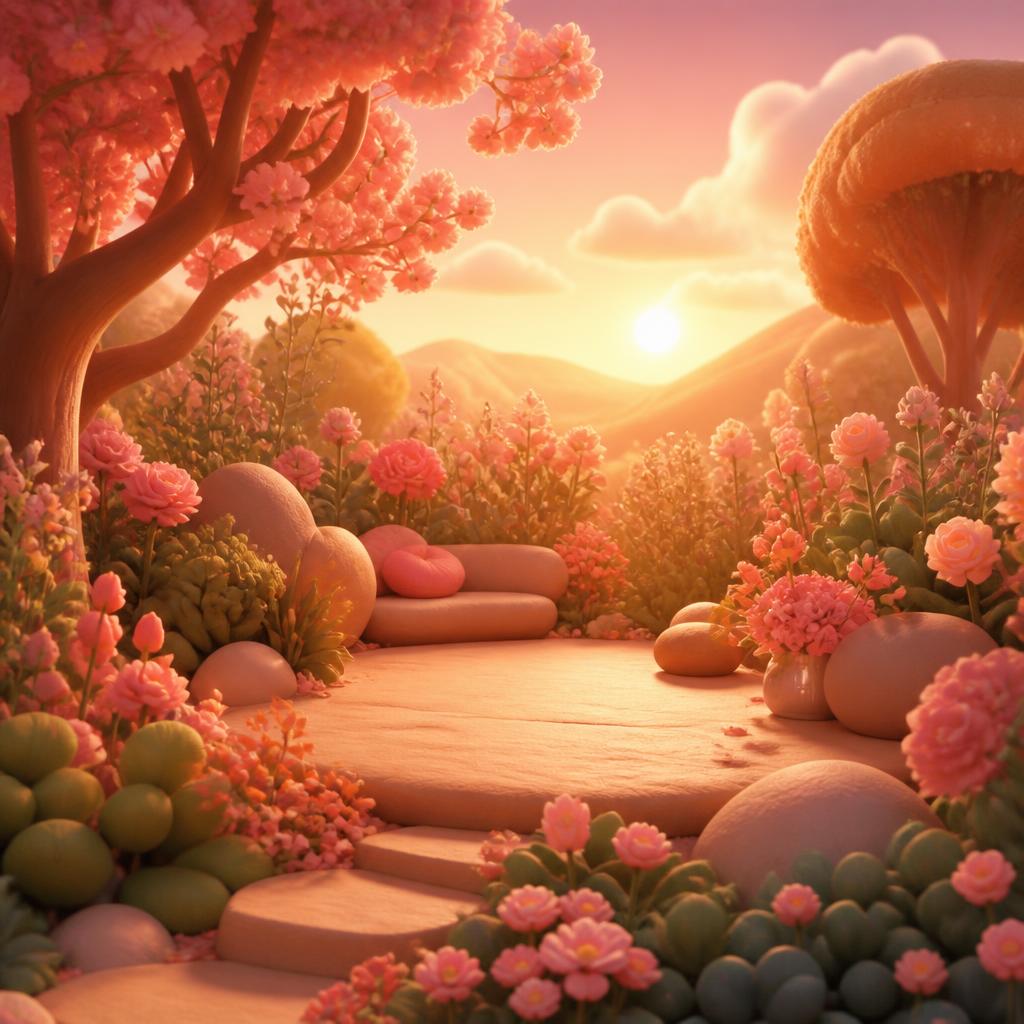 A warm rose garden clearing at golden hour